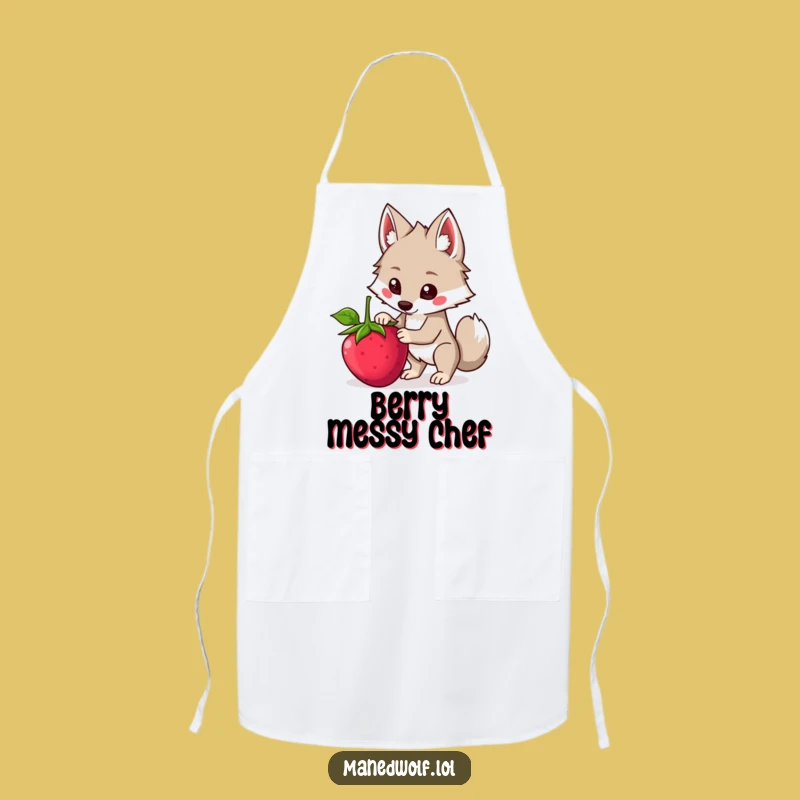 Funny Kawaii Maned Wolf Apron, Balancing Berry Wolf Kitchen Wear, Quirky Chef Gift