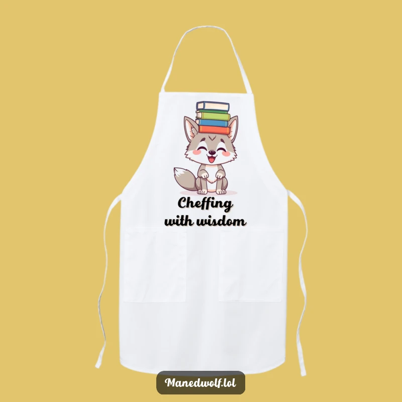 Funny Maned Wolf Book Balance Apron - Kitchen Scholar Style