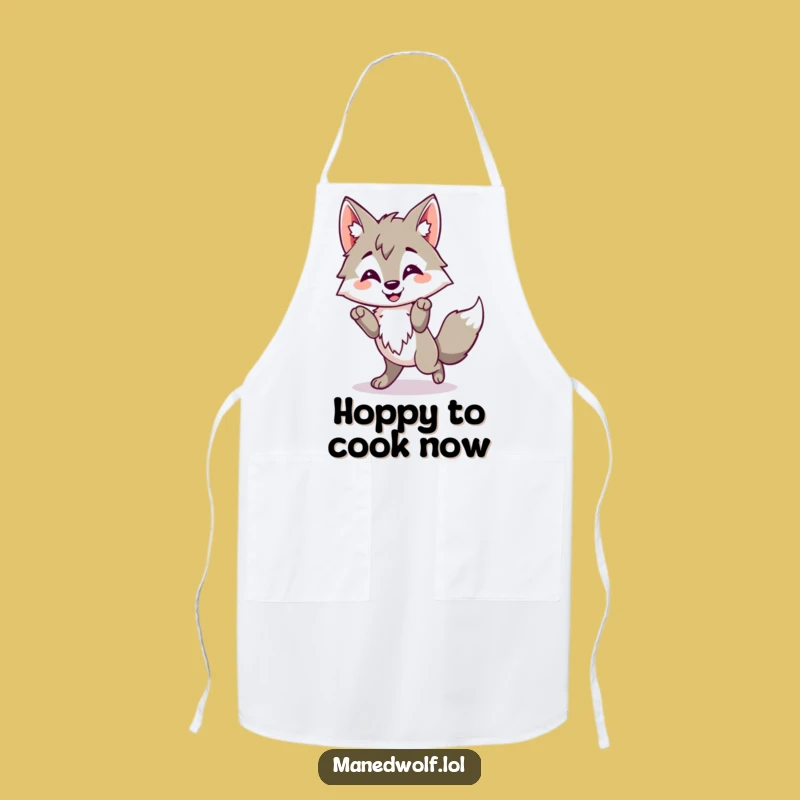 Funny Kawaii Maned Wolf Apron, Happy Hop Wolf Kitchen Wear, Cheerful Chef Gift