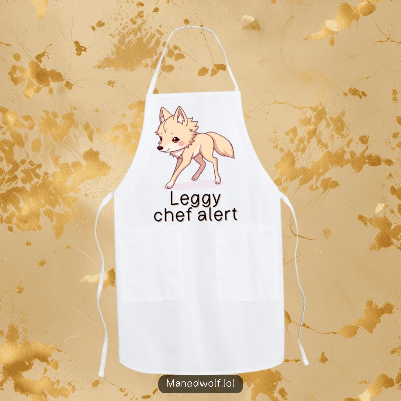 Funny Kawaii maned wolf apron with long legs striding gracefully, adding a touch of humor and style to kitchen adventures.