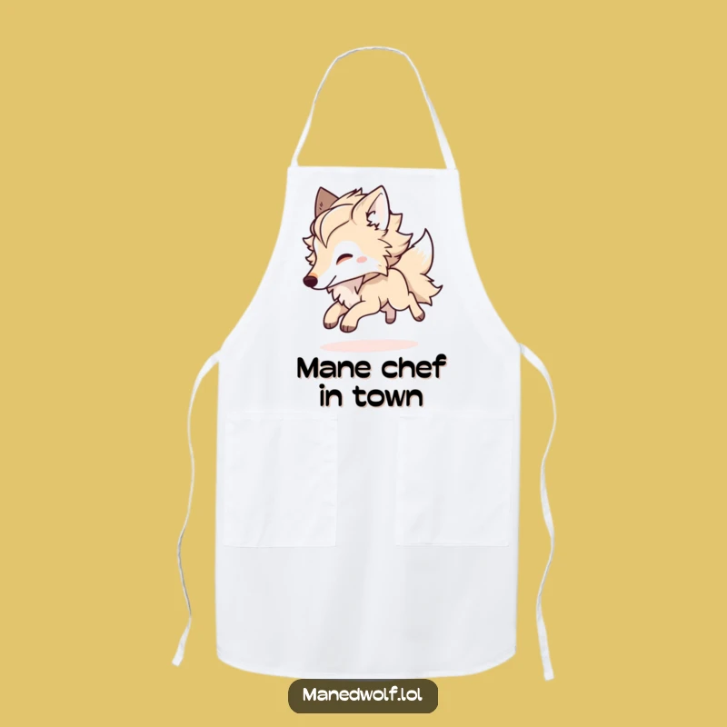 Funny Kawaii Maned Wolf Apron, Playful Bounding Chef's Wear, Unique Kitchen Gift