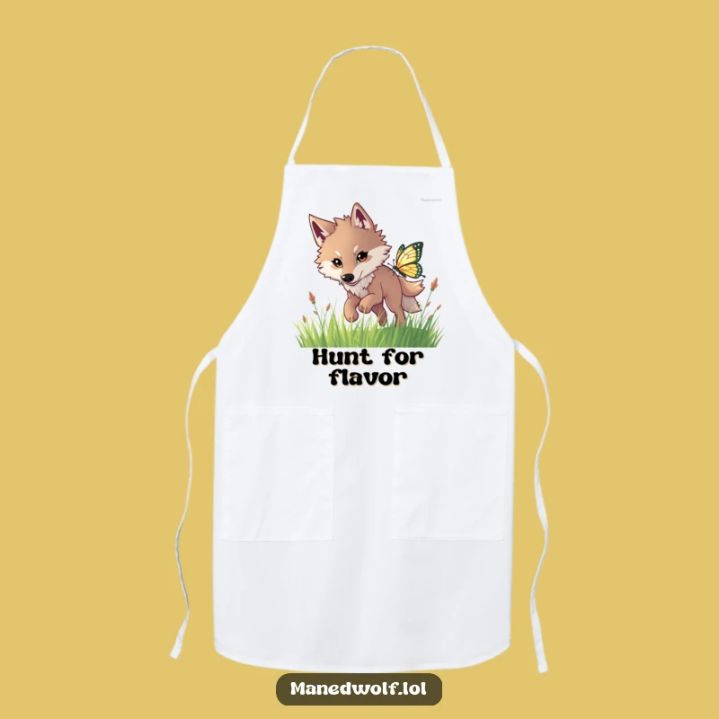 Funny Maned Wolf Butterfly Chase Apron: Cook with Playful Spirit!