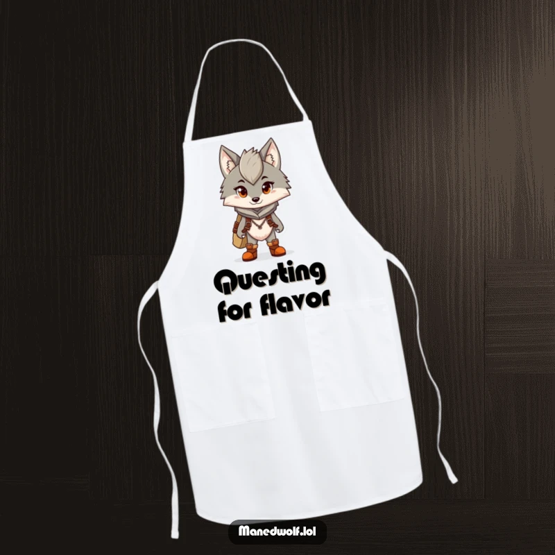 Funny apron featuring a maned wolf character in tiny boots, ready for a culinary adventure.