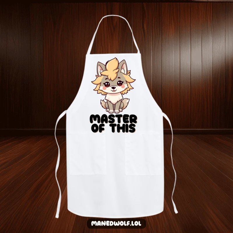 Funny Kawaii Maned Wolf Mane Apron: A stylish wolf humorously shows off its bushy mane, adding a splash of fun to cooking and baking.