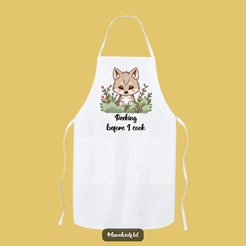 Funny Kawaii Maned Wolf Apron, Sneaky Peek Wolf Kitchen Wear, Quirky Chef Gift