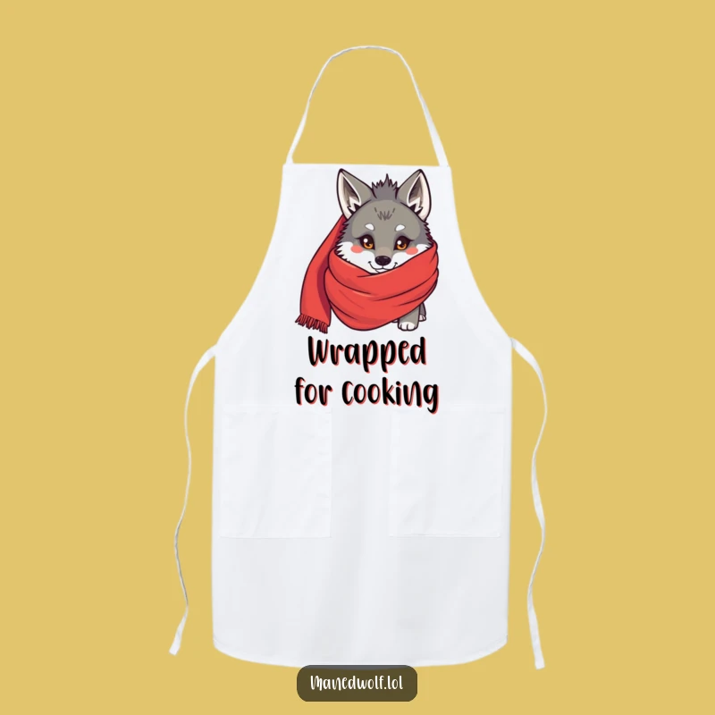 Funny Maned Wolf Scarf Peek Apron - Kitchen Hiding Humor