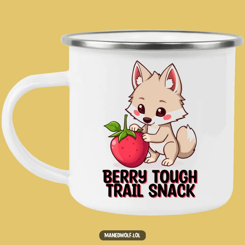 Funny Kawaii Maned Wolf Camping Mug, Balancing Berry Wolf Cup, Outdoor Humor Gift