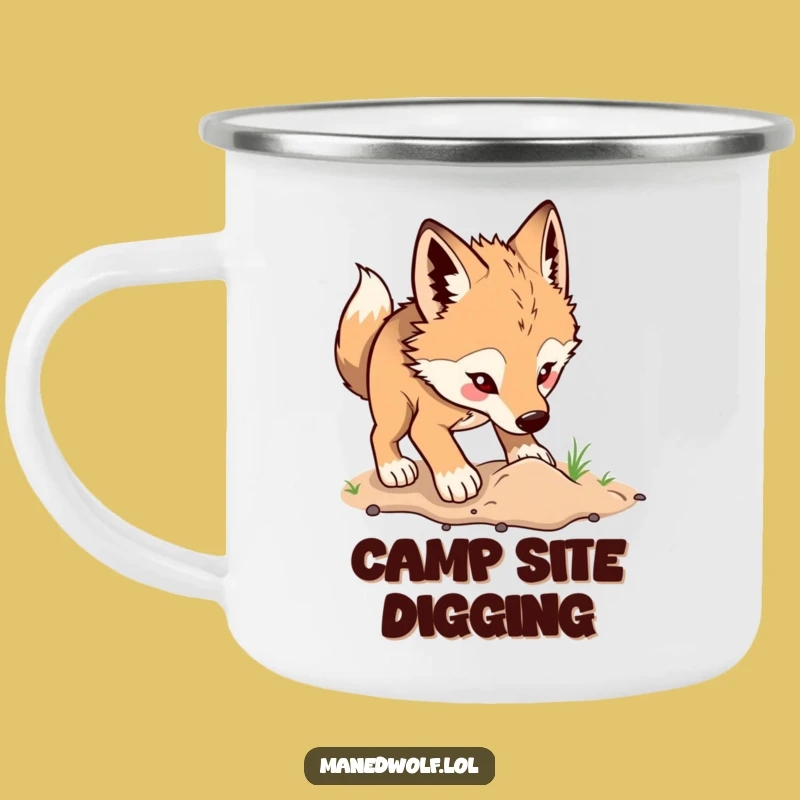 Funny Maned Wolf Digging Camping Mug: Fuel Your Adventures with Joy!