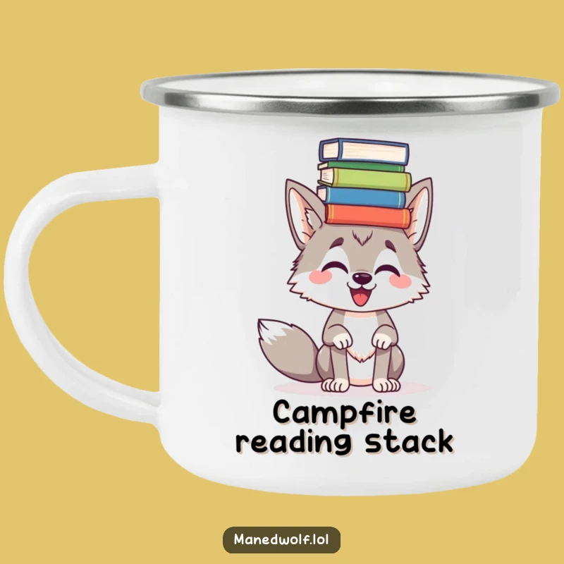 Funny Maned Wolf Book Balance Camping Mug - Outdoor Wisdom