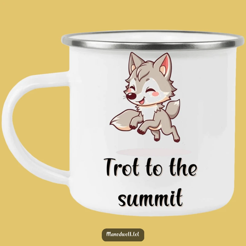 Funny Kawaii Maned Wolf Camping Mug: Bouncy Adventures with a Happy Trot