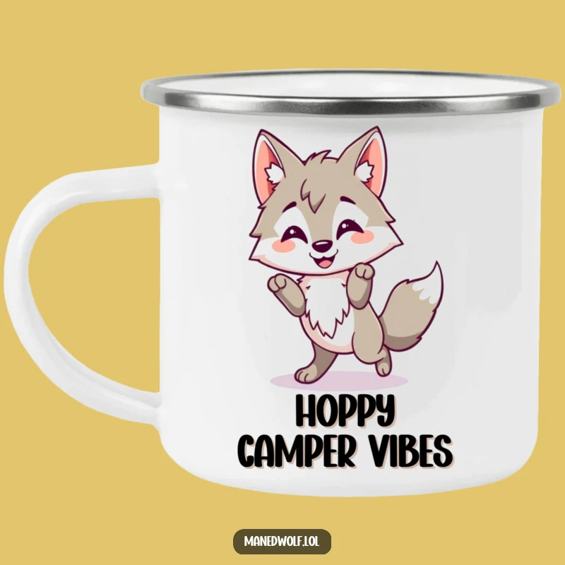 Funny Kawaii Maned Wolf Camping Mug, Happy Hop Wolf Cup, Cheerful Outdoor Gift