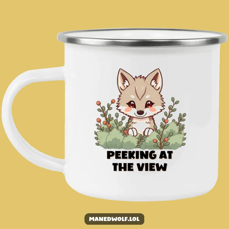 Funny Kawaii Maned Wolf Camping Mug, Sneaky Peek Wolf Cup, Mysterious Outdoor Gift