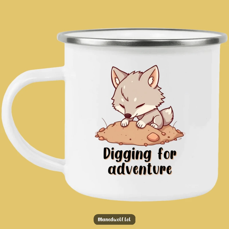 Funny Kawaii Maned Wolf Digging Camping Mug: Outdoor Explorer Mug, Rugged Funny Gift!