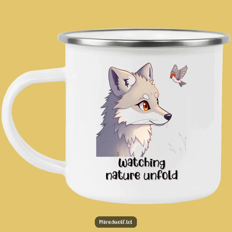 Funny Maned Wolf Camping Mug - Adventure Ready with a Watchful Eye