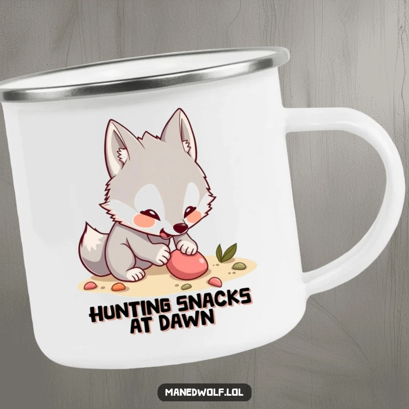 Funny Kawaii Maned Wolf Camping Mug: A durable mug with a digging wolf, perfect for campers who enjoy humor and adventure.