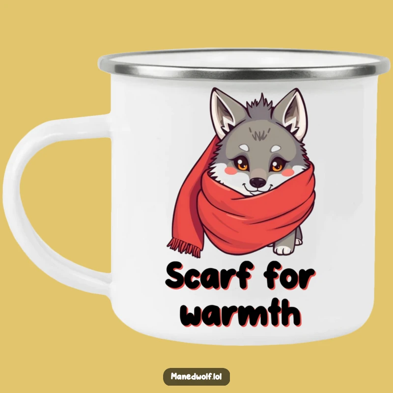 Funny Maned Wolf Scarf Peek Camping Mug - Cozy Outdoor Shyness