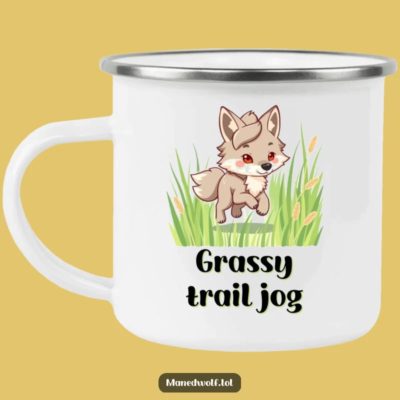 Funny Maned Wolf Trotting Camping Mug: Adventure with Happy Steps