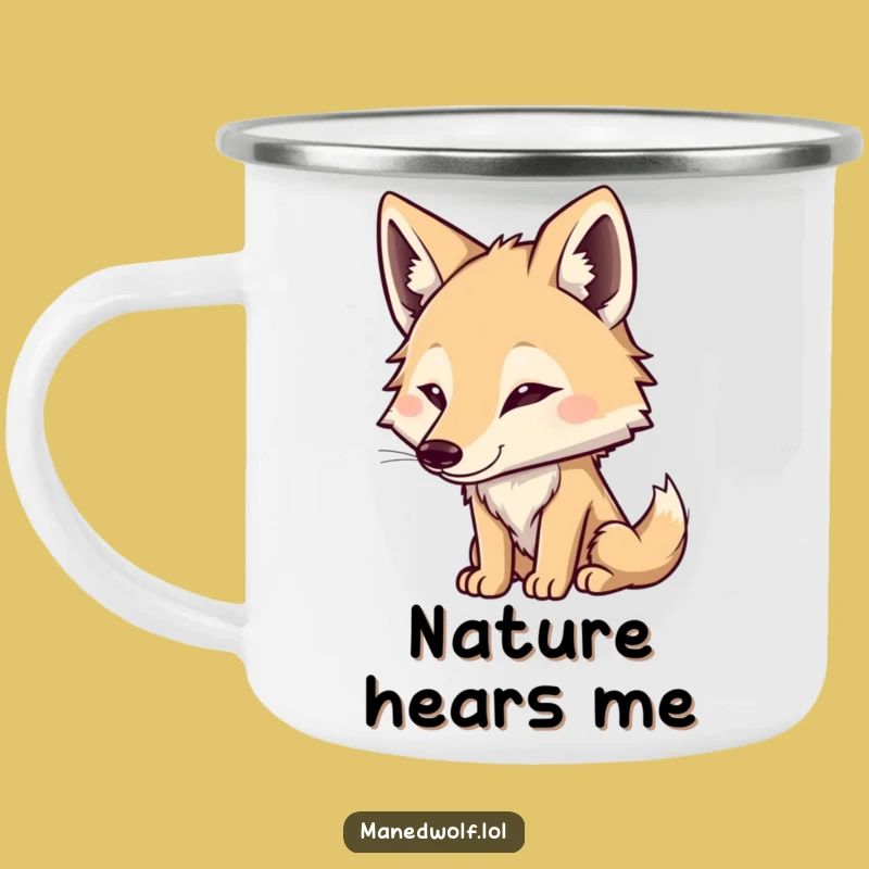 Funny Maned Wolf Listening Camping Mug: Stay Alert Outdoors