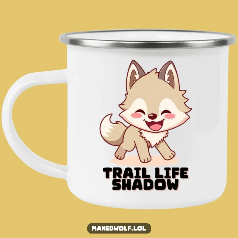 Funny Maned Wolf Shadow Chase Camping Mug: Adventure Fuelled by Laughter!