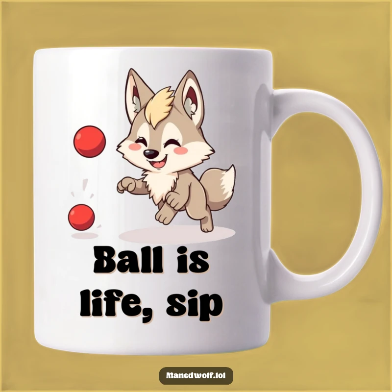 Playful Maned Wolf Ball Mug - Funny Joyful Animal Gift