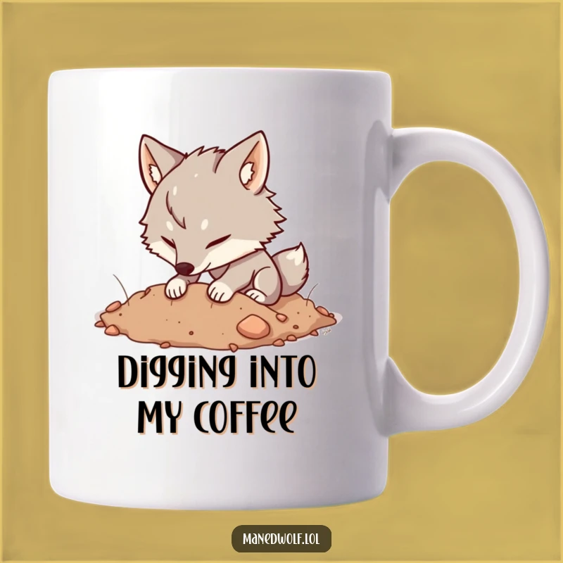 Funny Kawaii Maned Wolf Digging Mug: Happy Gardener, Perfect Funny Gift for Outdoor Lovers!