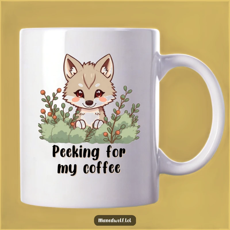 Funny Kawaii Maned Wolf Mug, Sneaky Peek Wolf Gift, Adorable Hidden Animal Mug