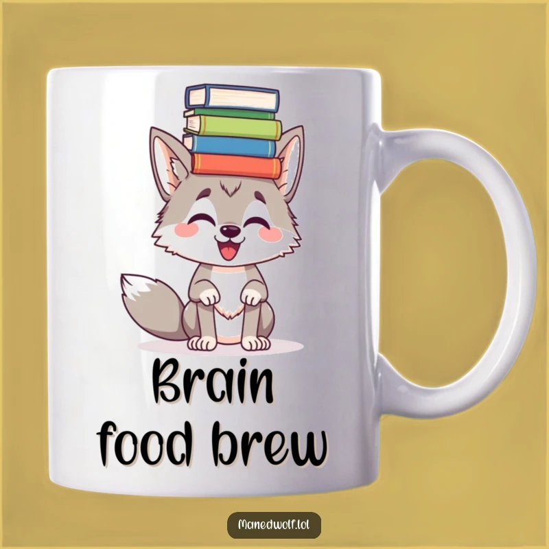 Funny Maned Wolf Book Balance Mug - Comedic Scholar Gift