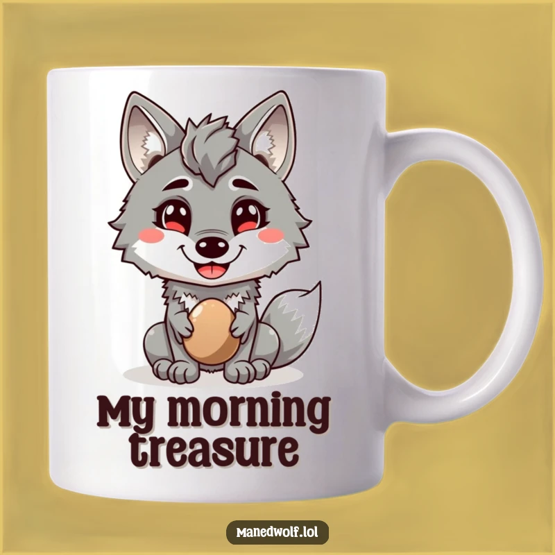 Funny Maned Wolf Mug: Cheerful Pebble Offer, Perfect Funny Gift for Animal Lovers!