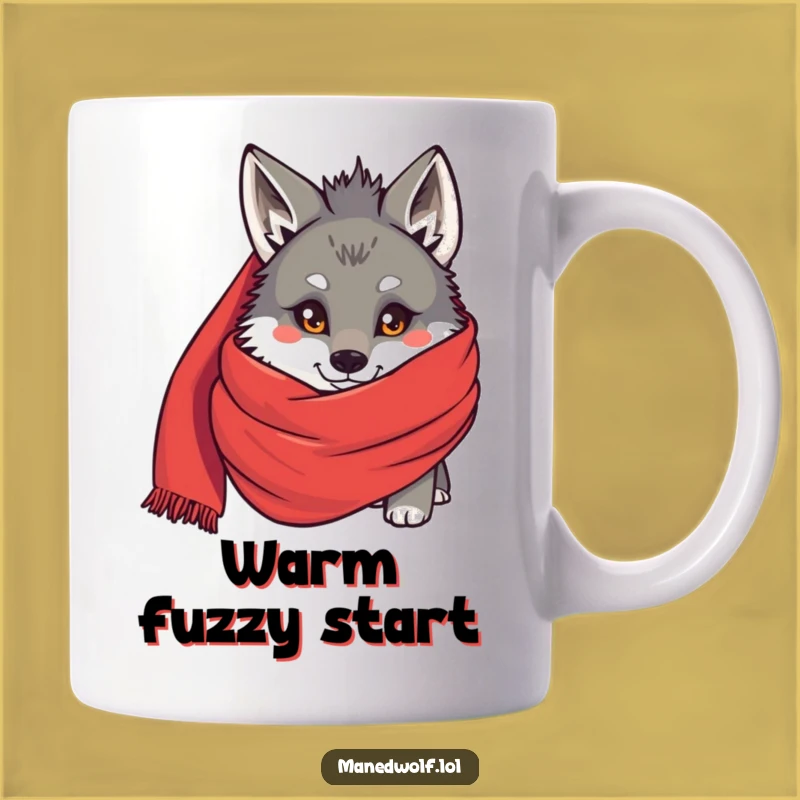 Funny Maned Wolf Scarf Peek Mug - Shy & Cute Gift