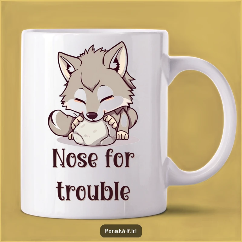 Funny Maned Wolf Stone Nudge Mug: Playful Curiosity Gift!