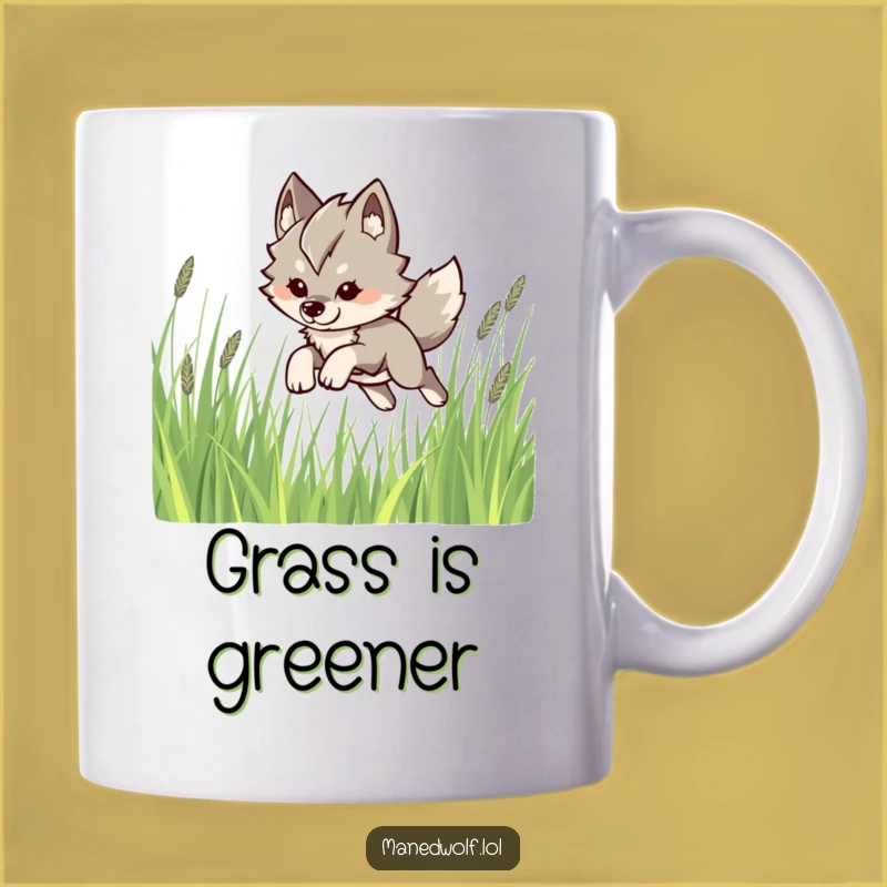 Funny Kawaii Maned Wolf Mug: Playful Leap Art, Perfect Wilderness Humorous Gift