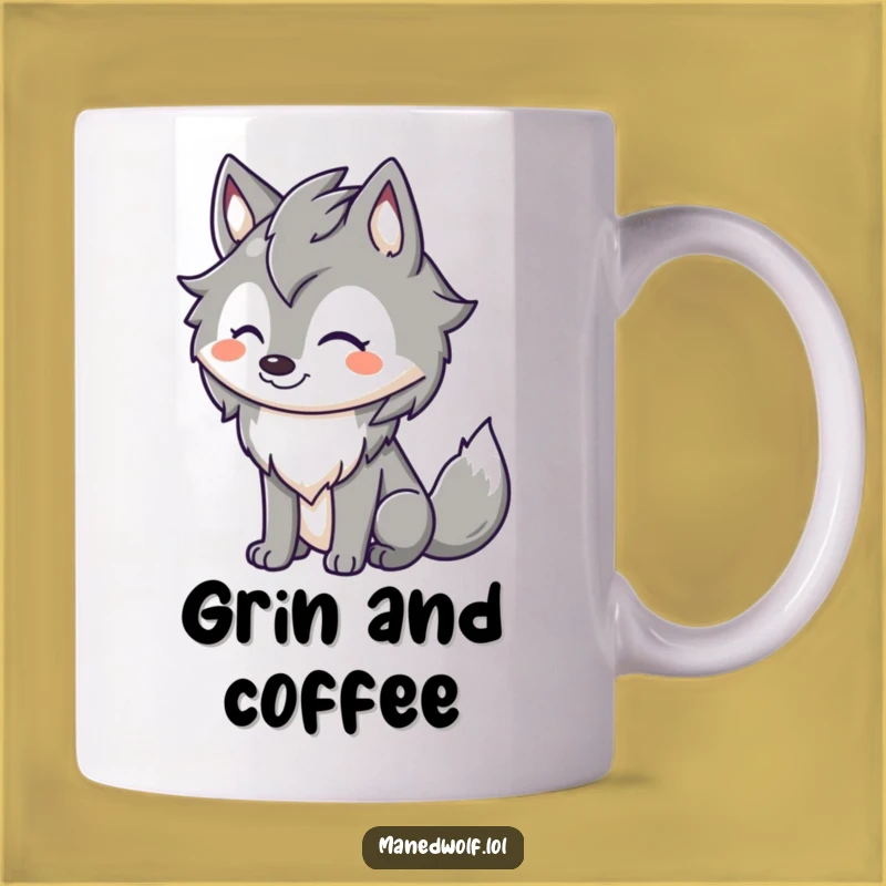 Happy Maned Wolf Grin Mug: Cute and Funny Joyful Animal Gift