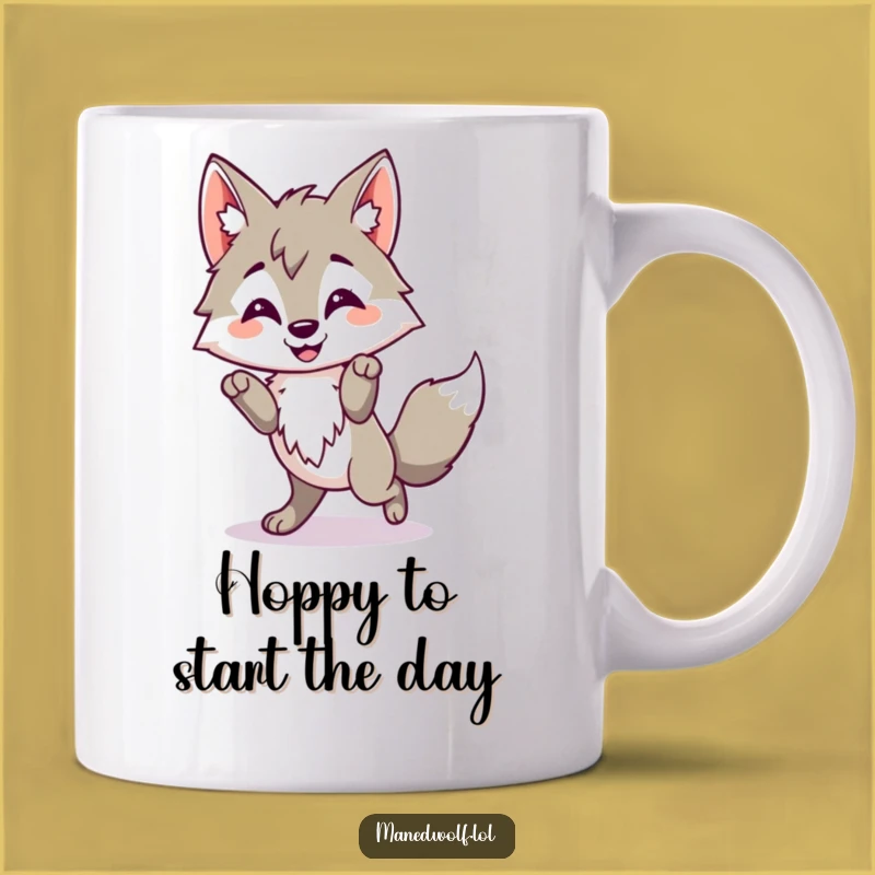 Funny Kawaii Maned Wolf Mug, Happy Hop Wolf Gift, Joyful Animal Lover Mug