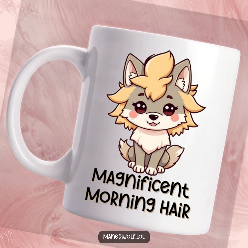Funny Kawaii Maned Wolf Mane Mug: A stylish maned wolf proudly shows off its fabulous bushy mane, exuding confidence.