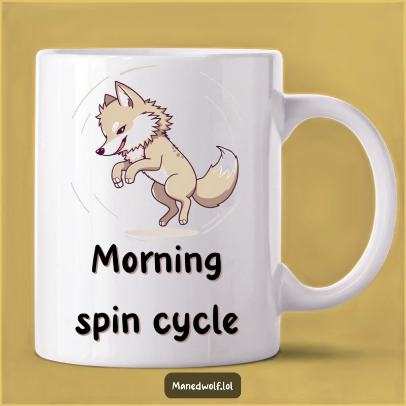 Funny Maned Wolf Tail Chase Mug - Dizzy Fun Gift