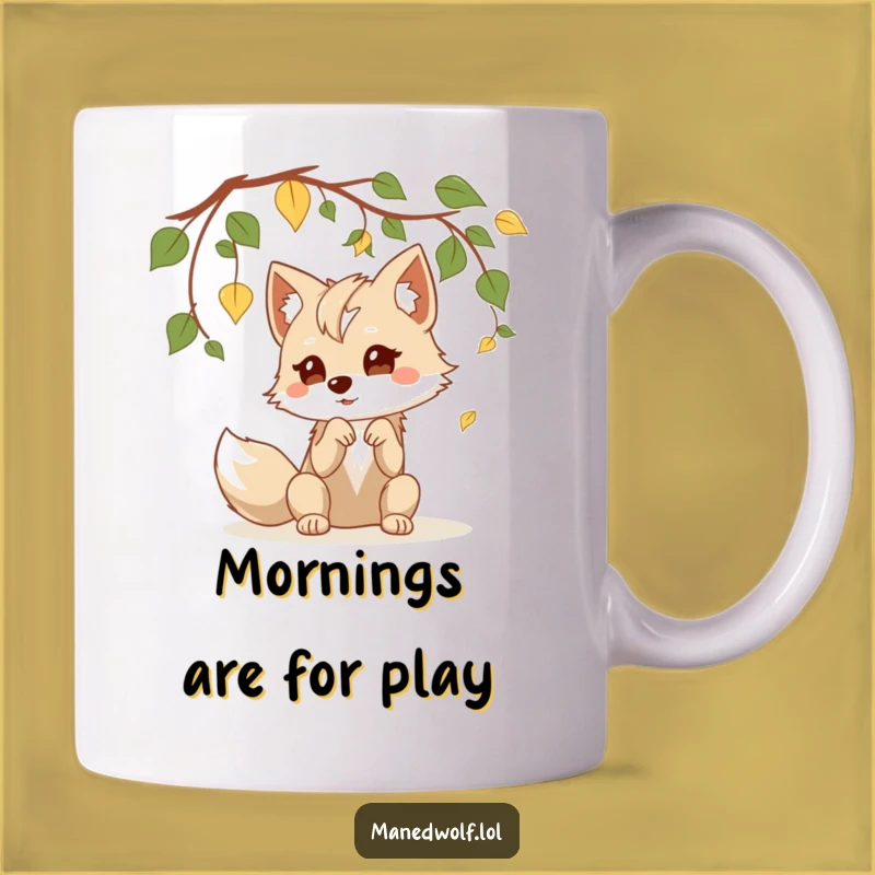 Funny Kawaii Maned Wolf Mug: Playful Leaf Batting Design for a Unique Gift
