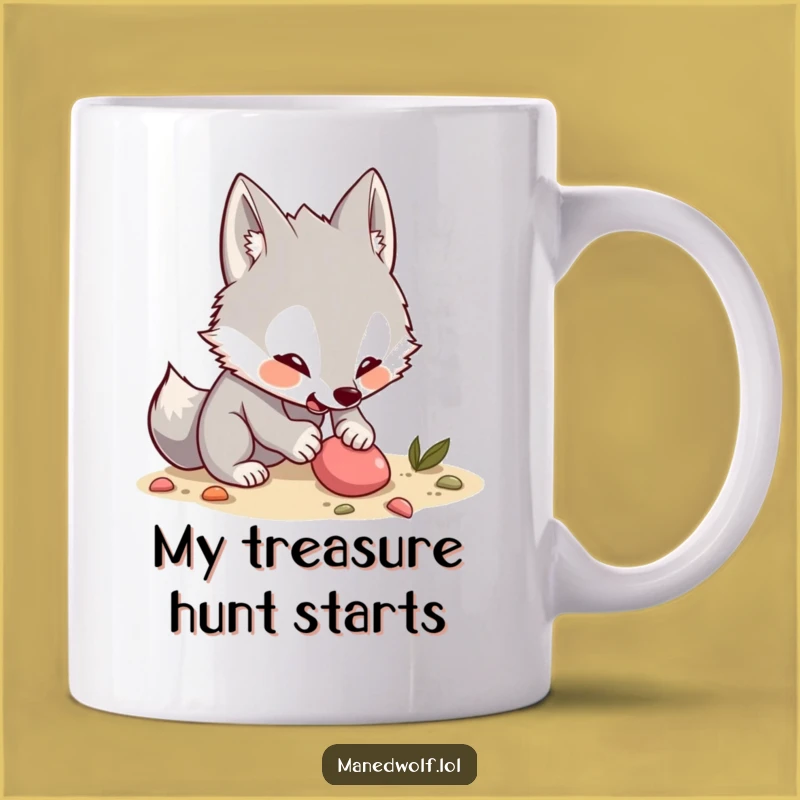 Funny Maned Wolf Mug: Excitedly Digging Kawaii Wolf for a Treat Lover Gift