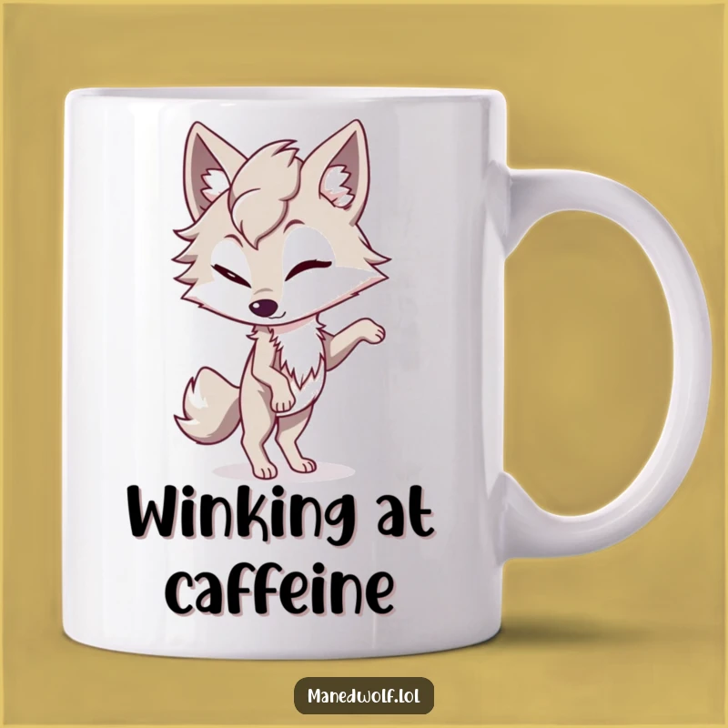 Playful Maned Wolf Wink Mug: Funny Balance and Humor Gift