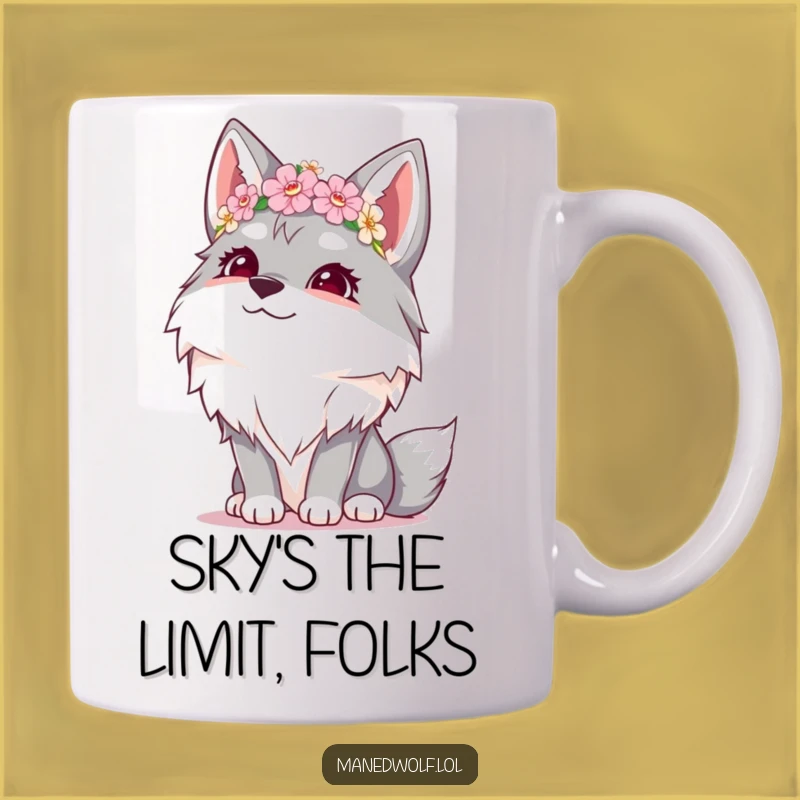 Funny Giggling Maned Wolf Flower Crown Mug - Hilarious Woodland Creature Gift