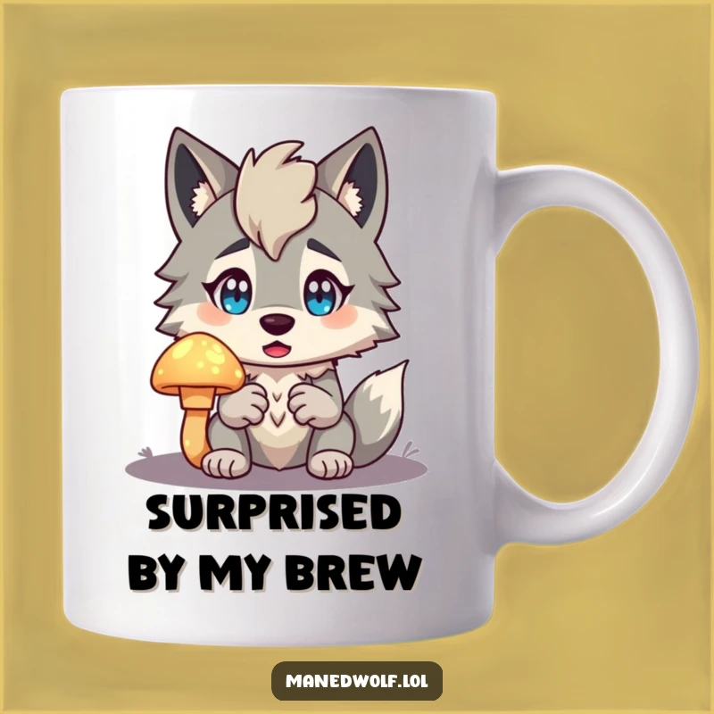 Funny Surprised Maned Wolf Mug: Magical Mushroom Surprise Gift!