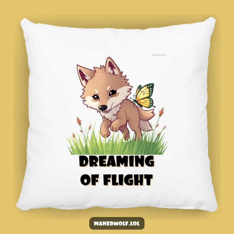 Funny Maned Wolf Butterfly Chase Pillow: Cozy Up with Playful Energy!