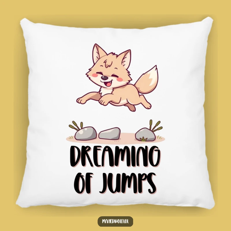 Cozy Funny Maned Wolf Leaping Pillow - Soft Athletic Decor Gift