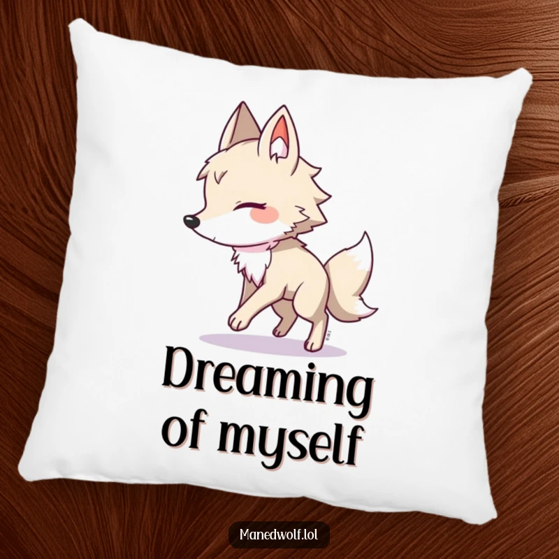 Funny maned wolf pillow, a cute creature chases its shadow, offering plush comfort and funny, playful vibes, ideal for funny gifts.