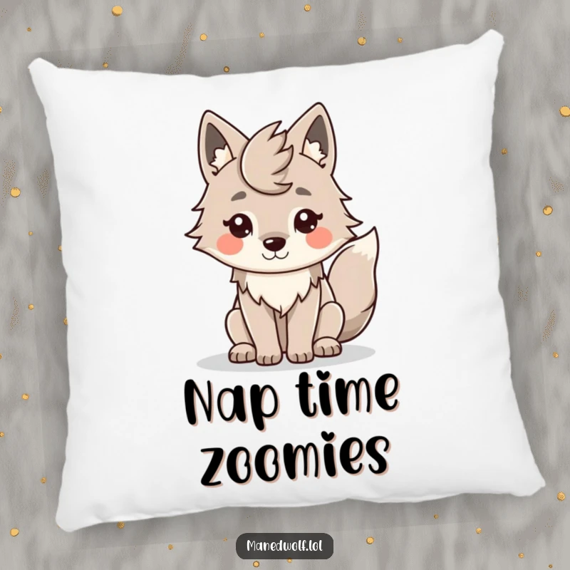Funny Kawaii Maned Wolf Pillow: A cute, smiling wolf with a wagging tail, ready for cuddles and comfort.