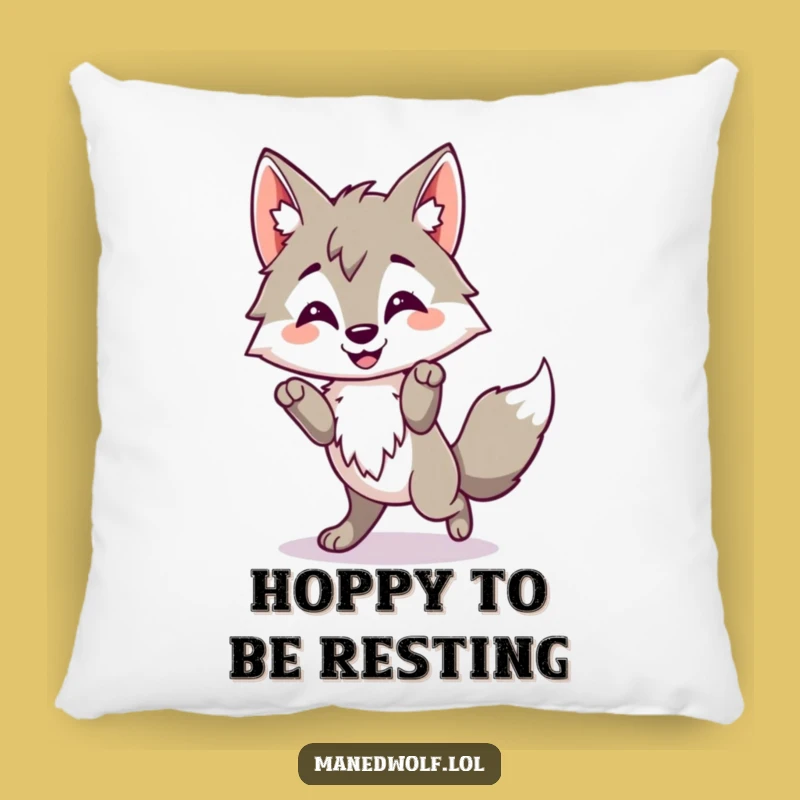 Funny Kawaii Maned Wolf Pillow, Happy Hop Wolf Cushion, Cheerful Comfort Gift