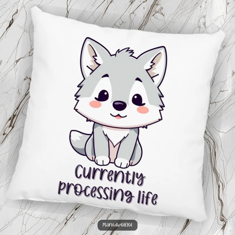 Funny Kawaii Maned Wolf Pillow featuring a cute wolf with a surprised expression, perfect for adding comfort and humor.