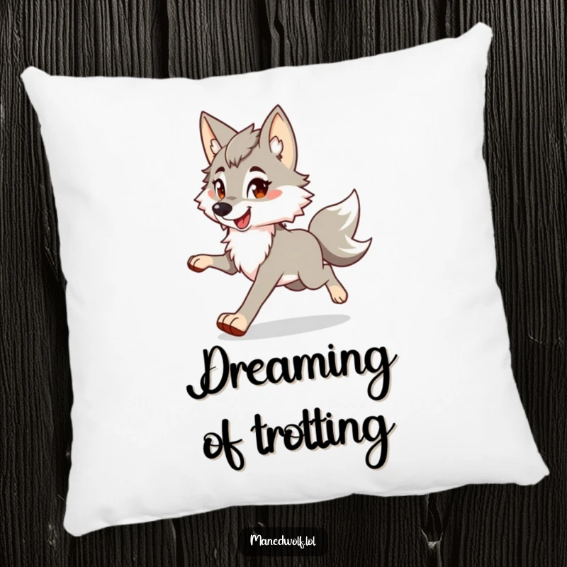 Funny maned wolf pillow showcasing a character's happy, bouncy trot, offering comfort and a dose of playful charm.