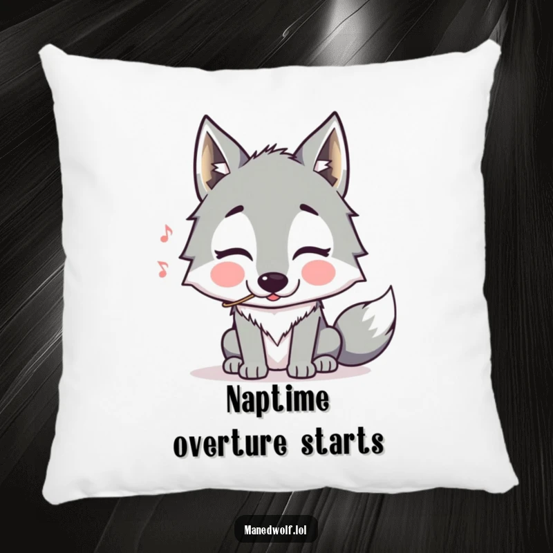 Funny Maned Wolf Pillow: A plush pillow featuring a maned wolf with chubby cheeks comically attempting to whistle, offering comfort and humor.