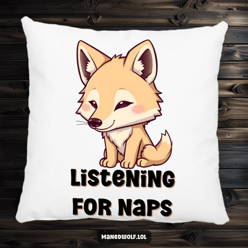 Funny Maned Wolf Pillow: Cute character listening intently, bringing comfort and humor, ideal for a cozy and attentive vibe.