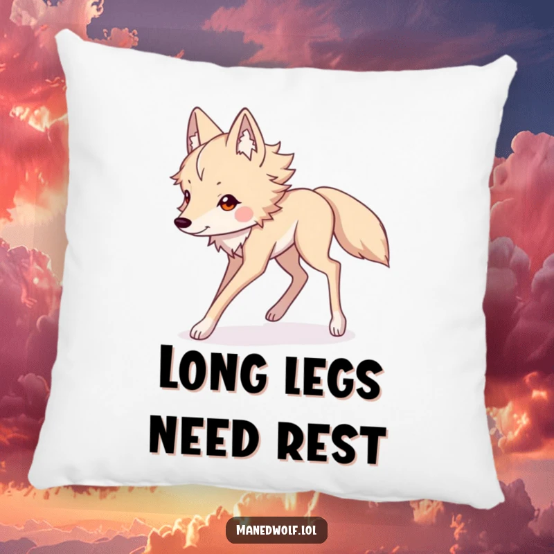 Funny Kawaii maned wolf pillow featuring a long-legged creature striding gracefully, perfect for adding comfort, whimsy, and humor to any room.